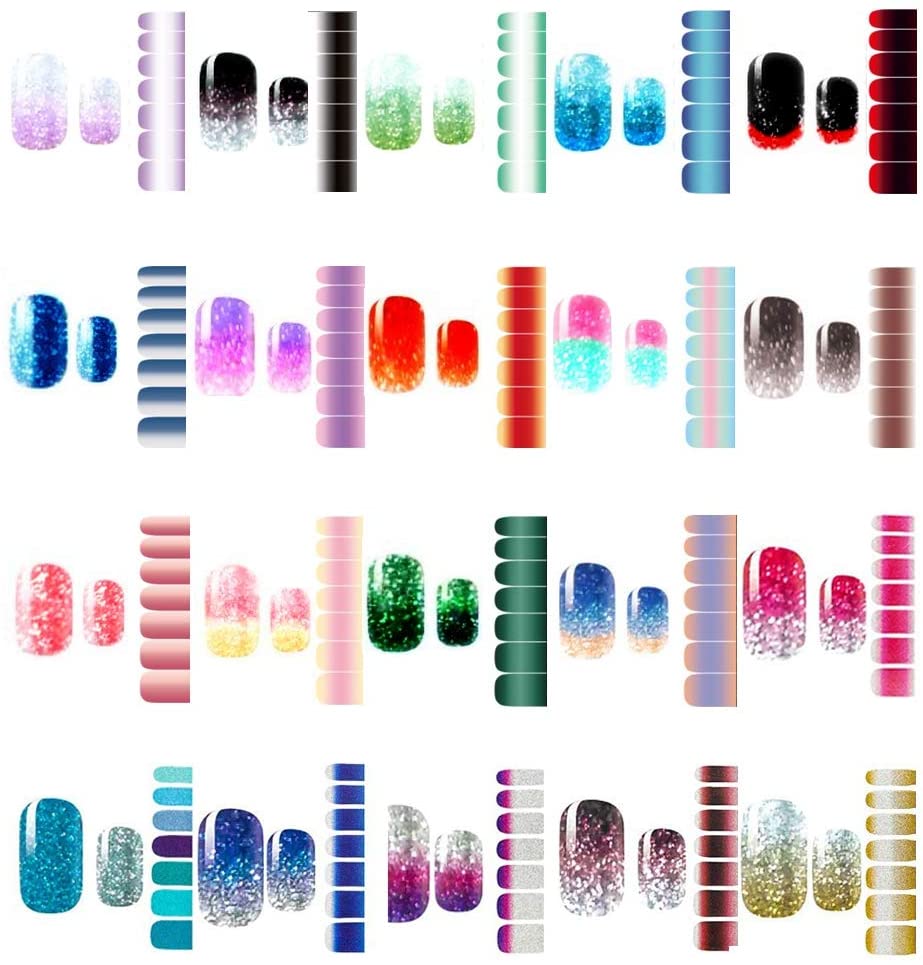 hugttt 20 Sheets Glitter Nail Wraps Full Wraps Nail Polish Stickers