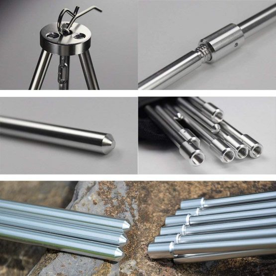 inherited Outdoor Cooking Tripod(Silver), Adjustable Foldable Hanging Portable Tripod for Cooking, Drying Clothes, Pot Roast, Grilling Outdoor Picnic Camping BBQ Cooking Hanger with Storage Bag - Image 4