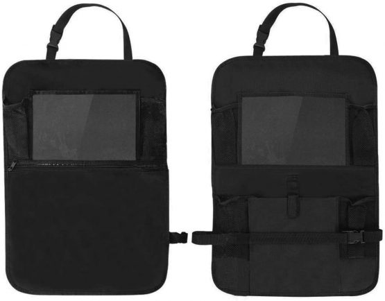 ZYBUX - Car Back Seat Organisers 2pcs, 2 Type Waterproof Kick Mats Car Back Seat Organiser Protectors with Multi Pockets Including 10" iPad Tablet Holder (BLACK) - Image 4