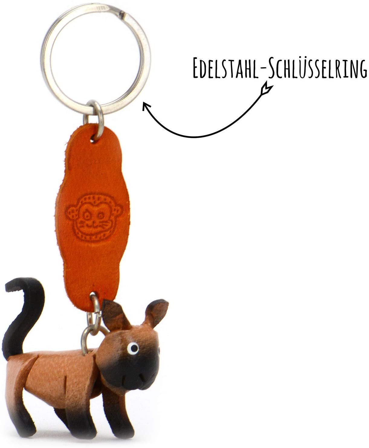 MONKIMAU Leather Keyring Cat, Cream, Small - Image 4