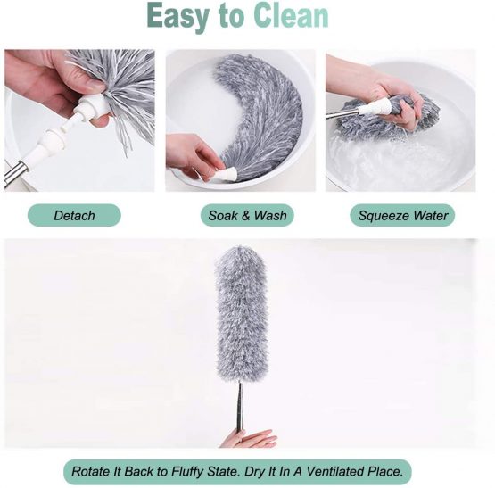 Vicloon Extendable Microfiber Duster, Feather Duster with Extra Long 100 inches Telescopic Pole and Bendable Head,Washable,Hand Duster for Cleaning High Ceiling Fans, Cars, Blinds, Cobweb - Image 3