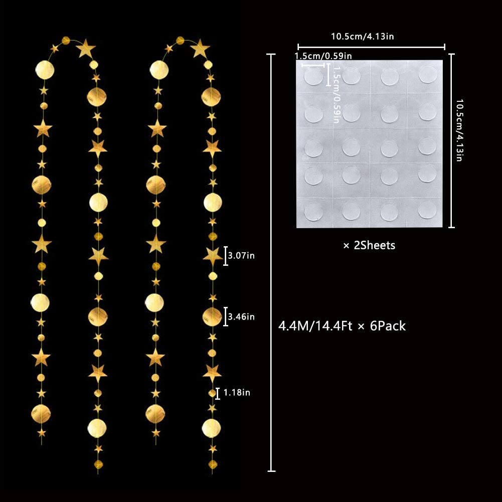 QincLing 78.7 Feet Metallic Gold Twinkle Little Star Party Garlands Kit Star and Circle Dot Garland Party Decoration Matt Gross Big Paper Circle Garland Bunting Banner Decorations - Image 2