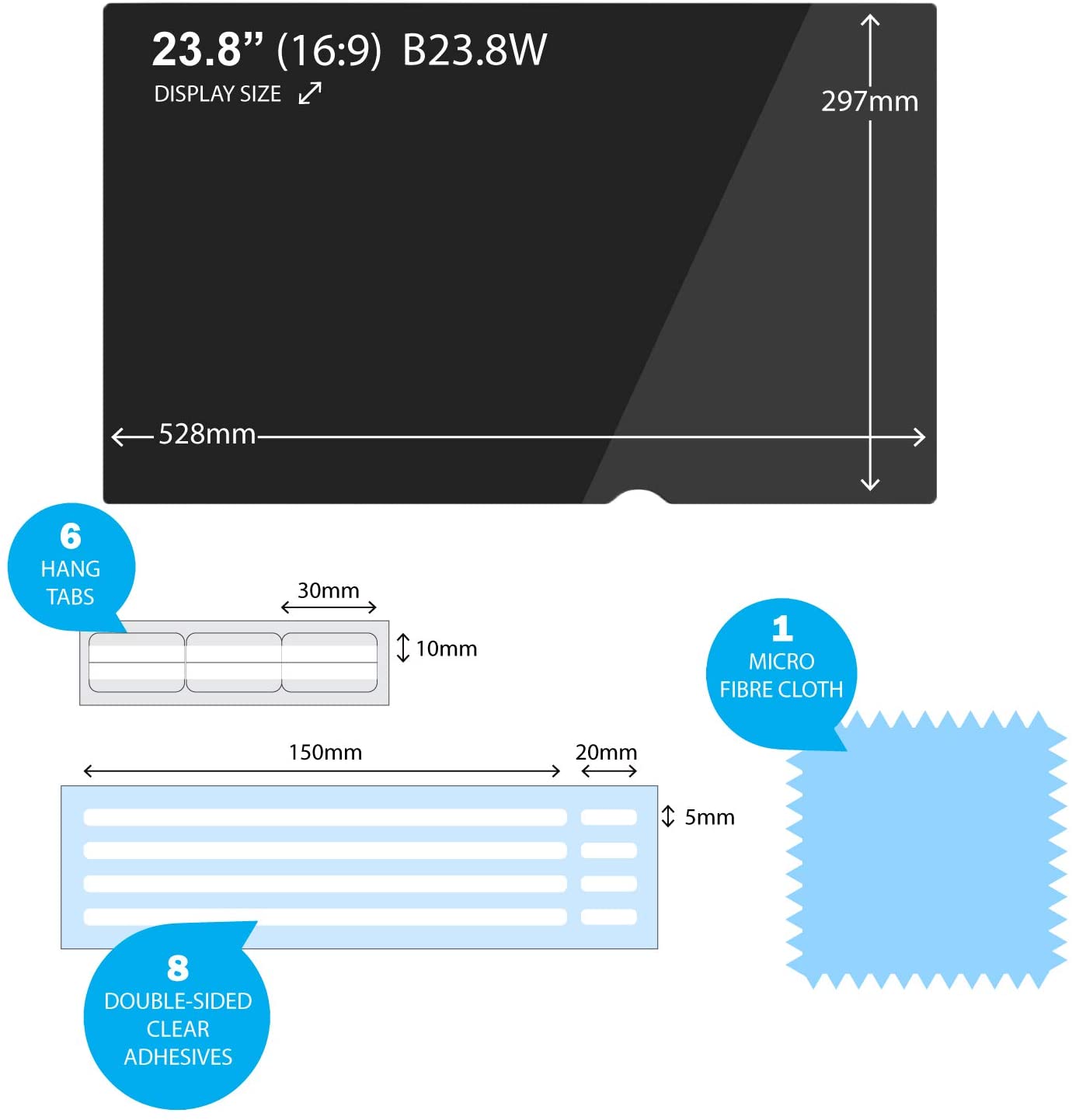 EPHY B23.8W 4 in 1 Privacy Filter w/Anti-Glare/Anti-Blue Light/Anti-Bacterial for Laptop TFT Desktop PC LCD LED Screen - Image 2
