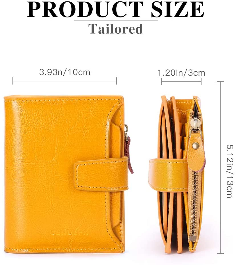 SENDEFN Women's RFID Blocking Leather Small Compact Bi-fold Zipper Pocket Wallet Card Case Purse with ID Window - Image 3