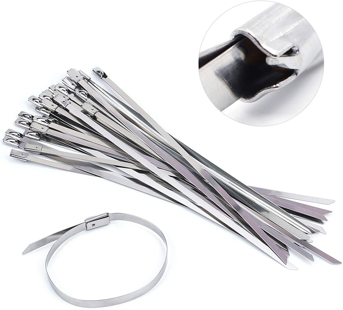 NATUCE 100PCS 4.6 * 300mm Premium Stainless Steel Cable Ties, SS304 Stainless Steel Zip Ties, Metal Cable Ties