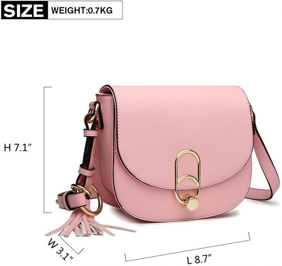 Miss Lulu Handbags Women Fashion Tassel Decoration Zipper Flap Small Shoulder Cross-Body Saddle Bag with Lock Closure - Image 4