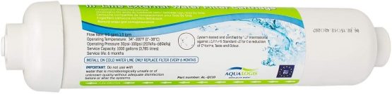 Universal External Undersink Inline Fridge Water Filter with 1/4" (6.35mm) Push Fit Tube Connectors.