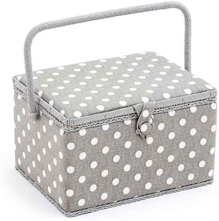 HobbyGift MRL 8 Sewing Box: Large, Cotton Blend, Grey Linen Dot, 23.5 x 31 x 20cm, Polka Dot Grey