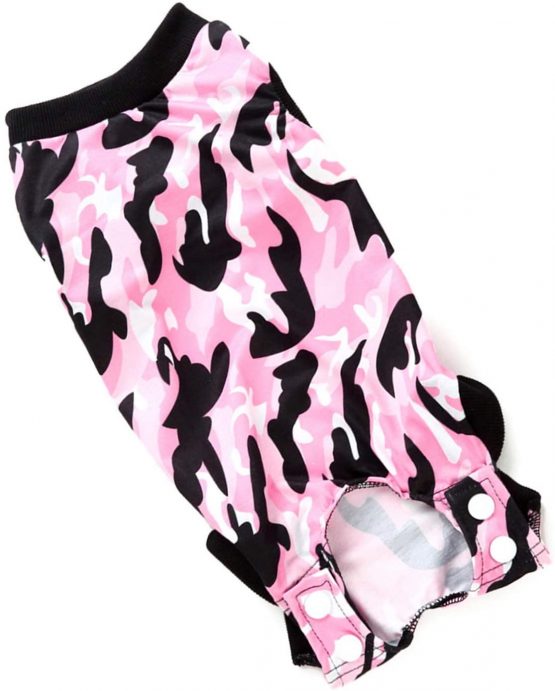 SELMAI Dog Recovery Body Care Prevent Licking E Collar Alternative Puppy Clothes Pet Cat Wearing for Skin Diseases Wounds Post Operative Body Suit One Piece Fashion Camouflage Design, Pink XS - Image 4