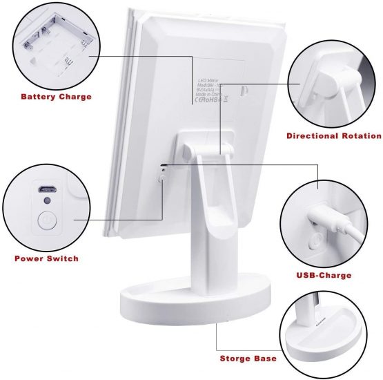Auxmir Makeup Mirror with Light, Trifold Mirror with 10X Magnifying Spot Mirror, Bathroom Make Up Mirror on Stand with Touch Screen, Dressing Table Mirror for Shaving, Cosmetic, Dual Power Supply - Image 4