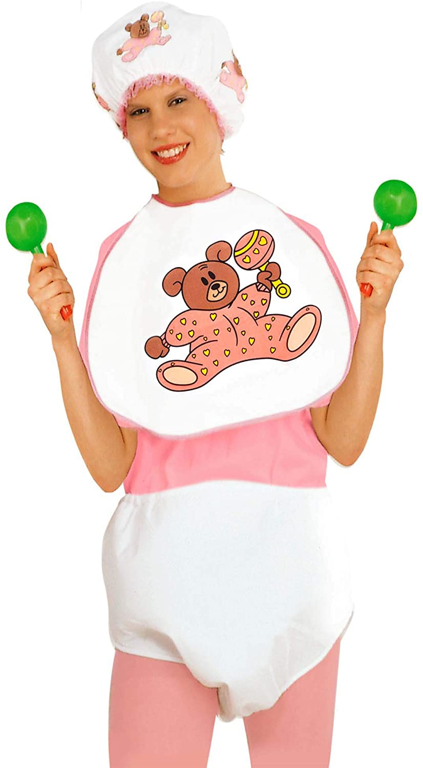 Widmann 66666 - Baby Set including Cap, Bib, Giant Diaper, for Adult Men Baby Showers, Stag Parties, Carnival, Pink Color - Image 3
