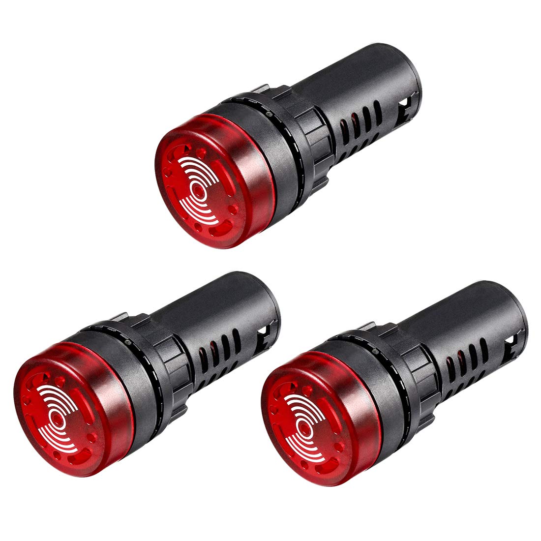 sourcing map Signal Light AC 220V Panel Indicator Flashing Alarm with Buzzer, Red LED, 3Pcs