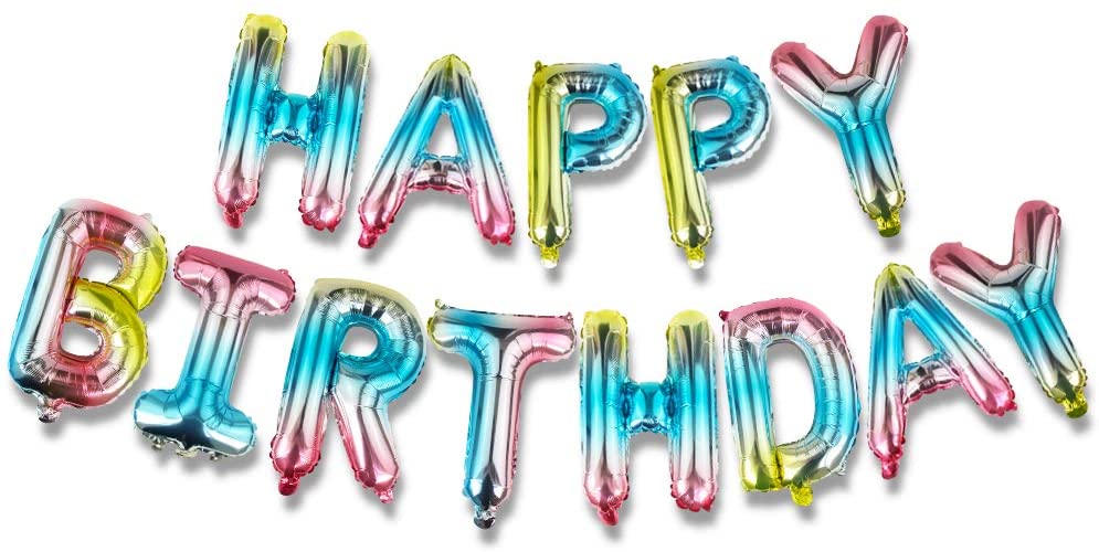 KUNGYO Rainbow Happy Birthday Balloons Banner - 16 Inch Inflatable Aluminum Foil Letter Gradient Color Birthday Party Decorations Supplies