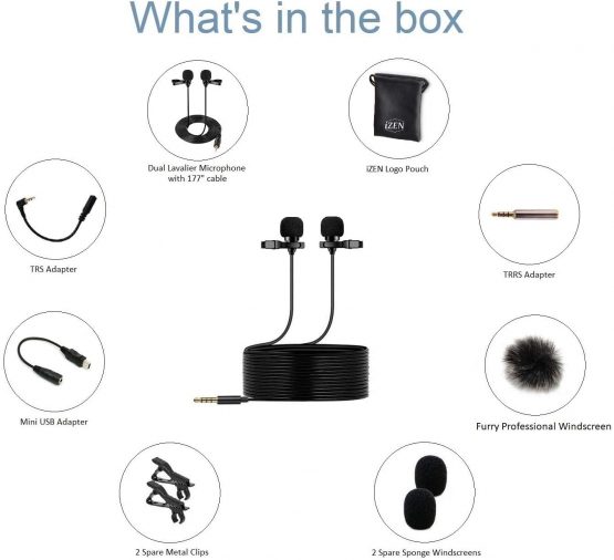 Dual Lavalier Microphone Dual Head 2 Microphones great for Voice Recording, Smartphones, Cameras etc - Image 4