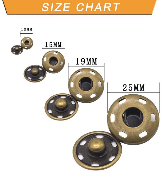 20 Sets Antique Brass Sew On Snap Fasteners Metal Snap Button Rust Proof Press Studs (19mm) - Image 3