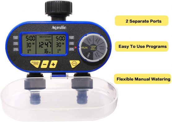 Aqualin Water Hose Tap Timer Watering Computer with 2 Solenoid Valves Garden Irrigation System Controller, Blue - Image 4