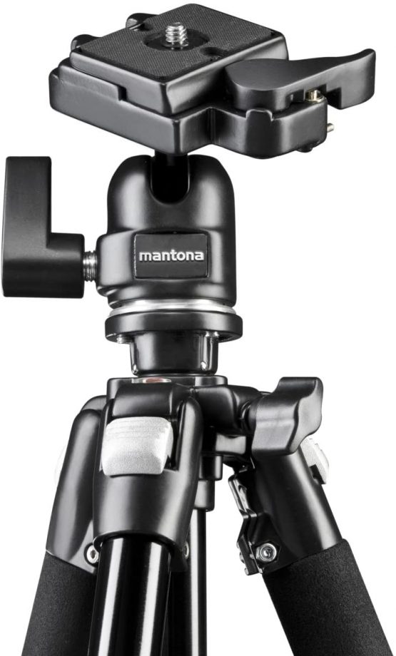 Mantona Scout Max tripod, 157 cm (incl. ball head with quick-release plate, in-built bubble level, max. load-bearing capacity of 6 kg)