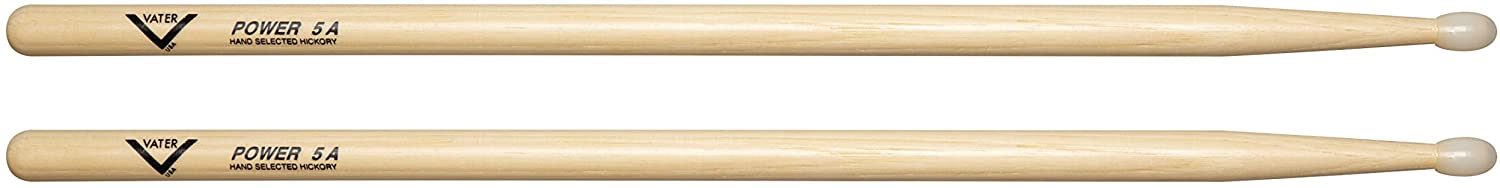 Vater Drumsticks VHP5AN - Power 5A American Hickory Series - Oval Nylon Tip, Hickory Nylon