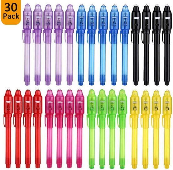 DazSpirit 30pcs Invisible Ink Pen Party Bag Fillers for Boys and Girls , Magic Marker Pens with UV Light for Kids, Spy Pens Invisible Ink for Writing Secret Message