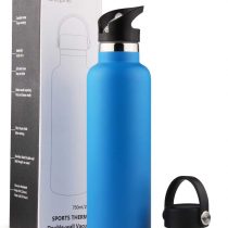 Sivaphe Water Bottle Insulated for Sports Outdoor, Drink Flasks Stainless Steel, Double Walled, Vacuum, Leak-proof, with 2 lids and straw, 750ml