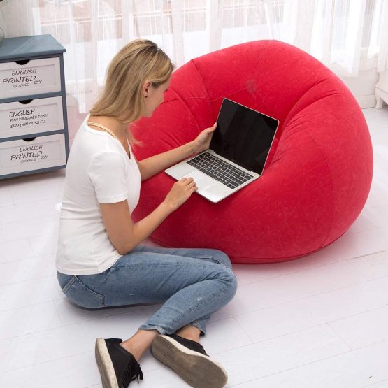 LONEEDY Inflatable Chair Sofa, Blow up Seat Gaming Lounger, Indoor Outdoor Camping Garden Stylish Soft Plush Fabric for Adults Kids Single (Spherical Red) - Image 2