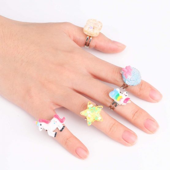 Hifot 12 pcs Little Girls Adjustable Rings, Princess Jewelry Finger Rings with Heart Shape Box, Girl Pretend Play and Dress up Rings for Children Kids - Image 4