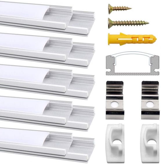 Chesbung 10 Pack 1Meter/3.3ft U-Shape Led Aluminum Channel, Led Aluminum Profile with Cover. LED Channels and Diffusers with End Caps and Mounting Clips for Flex/Hard LED Strip Light