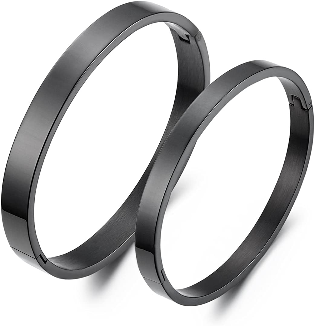 JewelryWe His & Hers Matching Set Couple Lovers Black IP Stainless Steel Bracelets Bangles (One Pair), One Pair (no engraving), 20 cm