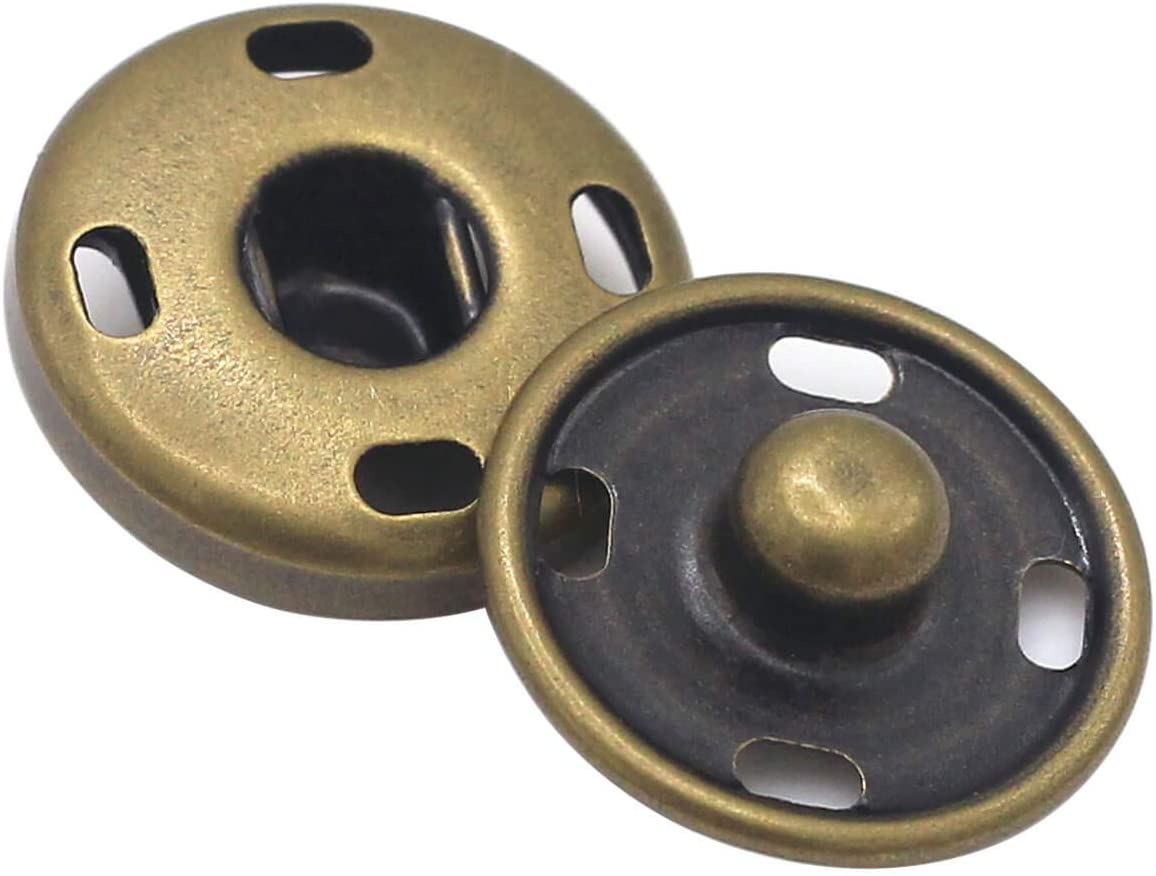 30 Sets Antique Brass Sew On Snap Fasteners Metal Snap Button Rust Proof Press Studs (15mm), Bronze