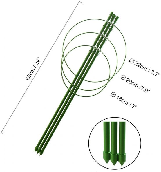 Anzmtosn Fodable Small 45cm/17.7inch Garden Plant Support with 3 Adjustable Rings for Small Climbing Vine Vegtables&Flowers&Fruit Stainless Steel Stakes Support for Garden&indoors Plants(2PCS) - Image 2