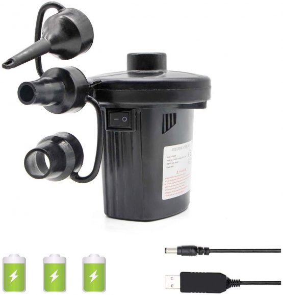 Yunjiadodo Electric Air Pump, Quick-Fill Electric Rechargeable Inflator for Inflating/Deflating Inflable Boat, Air Mattress, Inflated Toy, 3 Nozzle Included (USB Adapter:5V)