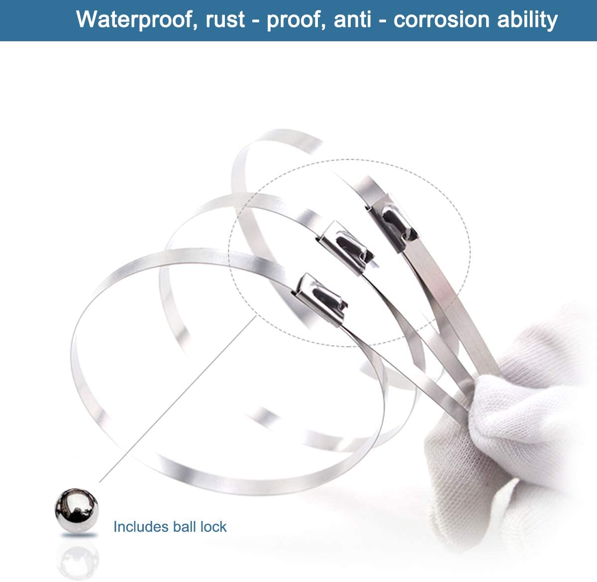 NATUCE 100PCS 4.6 * 300mm Premium Stainless Steel Cable Ties, SS304 Stainless Steel Zip Ties, Metal Cable Ties - Image 2