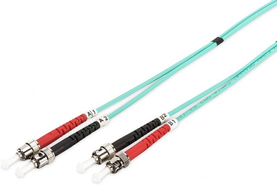 DIGITUS LWL patch cable OM3-1 m ST to ST fiber optic cable - LSZH - Duplex Multimode 50/125µ - 10 GBit/s - Turquoise