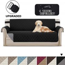BellaHills Sofa Protectors Waterproof from Pets/Dogs/Kids Sofa Covers 3 Seater Couch Covers Furniture Protector Covers Soft Quilted with Non Slip Strap Seat Width: 66" | 3 Seater, Black/Grey