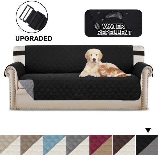 BellaHills Sofa Protectors Waterproof from Pets/Dogs/Kids Sofa Covers 3 Seater Couch Covers Furniture Protector Covers Soft Quilted with Non Slip Strap Seat Width: 66" | 3 Seater, Black/Grey