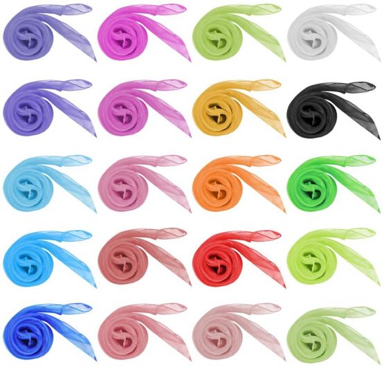 Dadabig 20 PCS Silk Dance Scarves, Juggling Scarves Square Scarves Multicolor Rhythm Band Scarves for Kids Adults, 20 Colors, 60 x 60 cm
