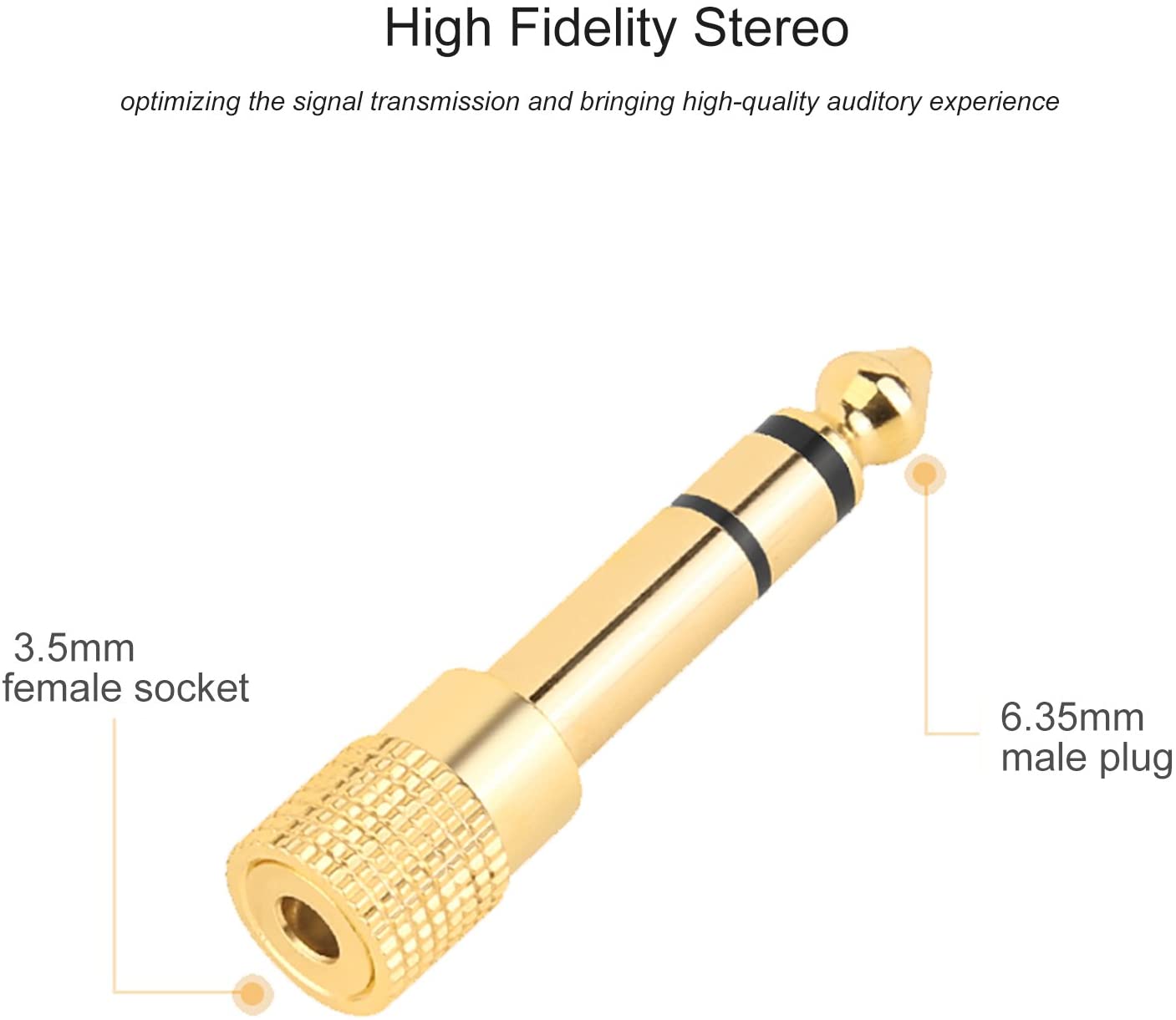 Valefod Stereo Audio Adapter 6.35mm (1/4 inch) Male to 3.5mm (1/8 inch) Female Headphone Jack, 5 Pack, Gold, 1/4"M-1/8"F - Image 4
