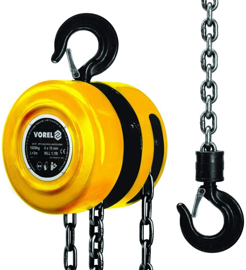Vorel 1000 KG 3 M Single Chain Chain Block, Yellow