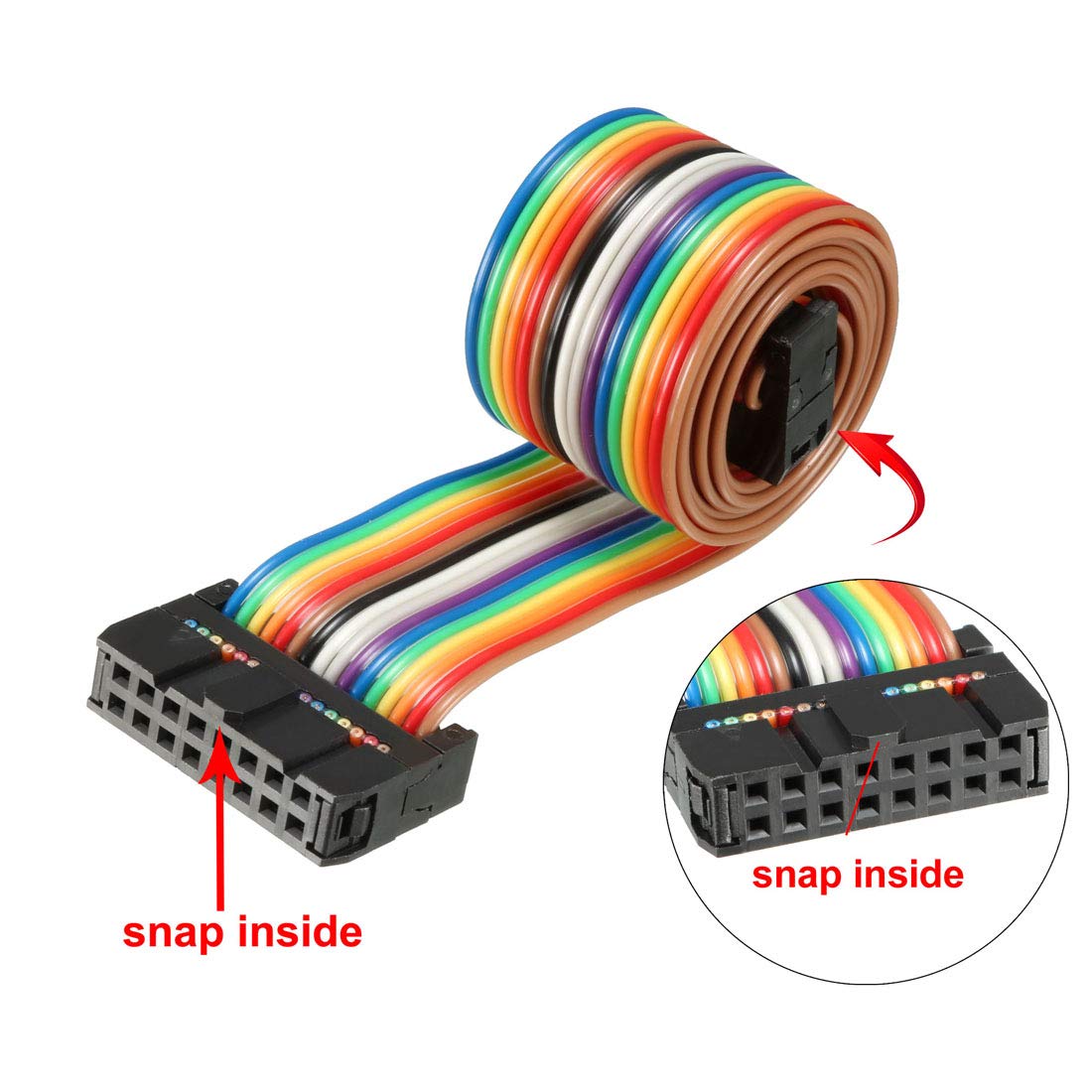 sourcing map IDC Rainbow Wire Flat Ribbon Cable 16 Pins 48cm Length 2.54mm Pitch Type-B, Multicolor - Image 3
