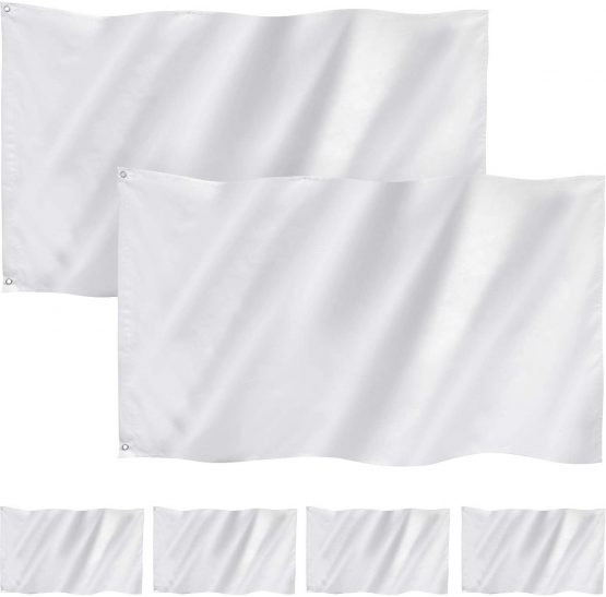 6 Pieces 3 x 5 Feet Solid Plain White Flag/Multicolor Flags Pure Color DIY Flags Silk Taffeta Stitched Blank Flags Banner with Grommets for DIY Garden Backyard Playground Decoration (White)