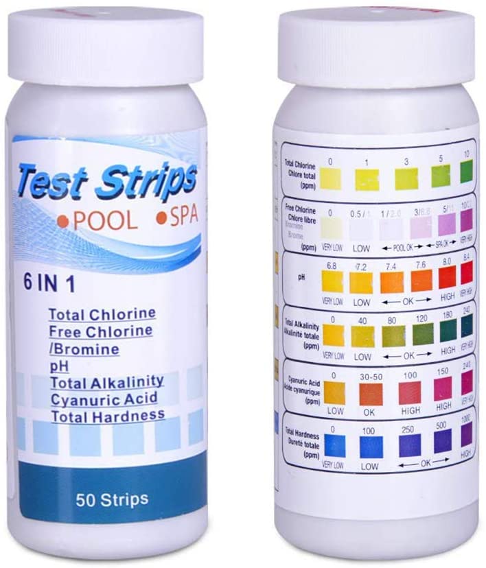 Sehfupoye Pool Test Strips, 6 IN 1 Pool Spa Hot Tub Water Test Strips for PH Total Chlorine, Free Chlorine/Bromine
