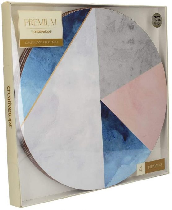 Creative Tops 5226190 'Geometric Palette' Printed Round Cork-Backed Placemats, 29 cm - Blue / Grey (Set of 4) - Image 4