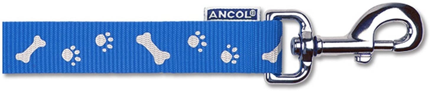 Ancol Nylon Lead Reflective Paw N Bone Blue 1m X19mm Sz 1-9, Blue Bones, 1 m x 19 mm