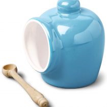 WM Bartleet & Sons 1750 T345B Traditional Porcelain Small Pig with Wooden Salt Serving Spoon-Blue