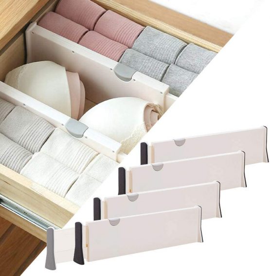 4-Pack Expandable Drawer Dividers Organizer Separators, Adjustable Dresser Drawer Organizers With Anti-Scratch Foam Edges For Kitchen Organisers, Bedroom, Bathroom & Office Drawers Storage - Image 2