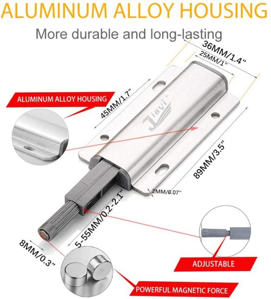 Cupboard Push to Open Push Latch Jiayi 4 Pack Push Open Door Catches for Kitchen Cabinet Magnetic Touch Push Release Opener Closet Door Close RV Drawer Closer Wardrobe Closure - Image 3