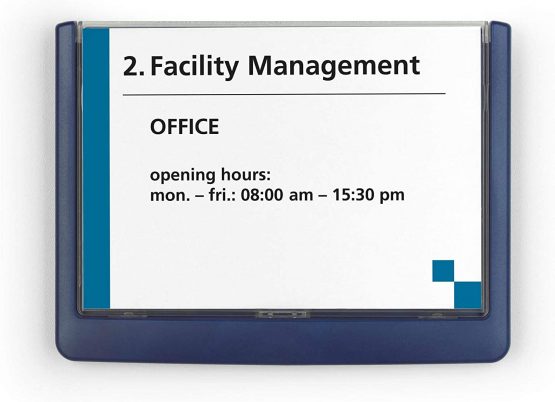 Durable Click Information Sign 149 x 105.5 mm Dark Blue | Door and Wall Sign | Includes Fittings | Ideal for Offices, Hotels, Public Buildings, etc. - Image 2