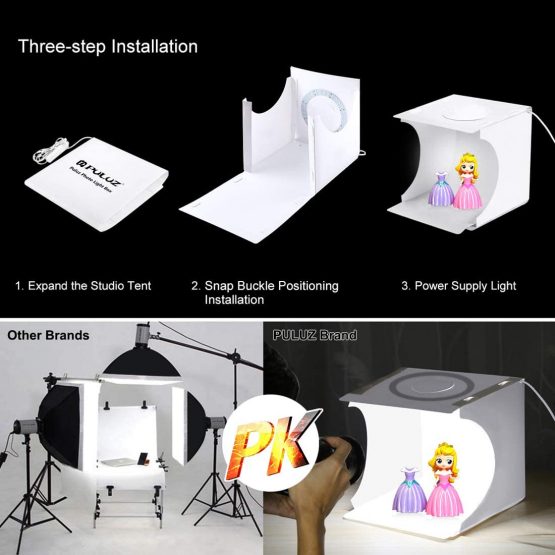 PULUZ 30cm Portable Ring Light Photo Studio Light Box, Photography Shooting Light Tent Kit, White Lighting Softbox with 80pcs LED Lights + 6 Backdrops for Product Display - Image 4