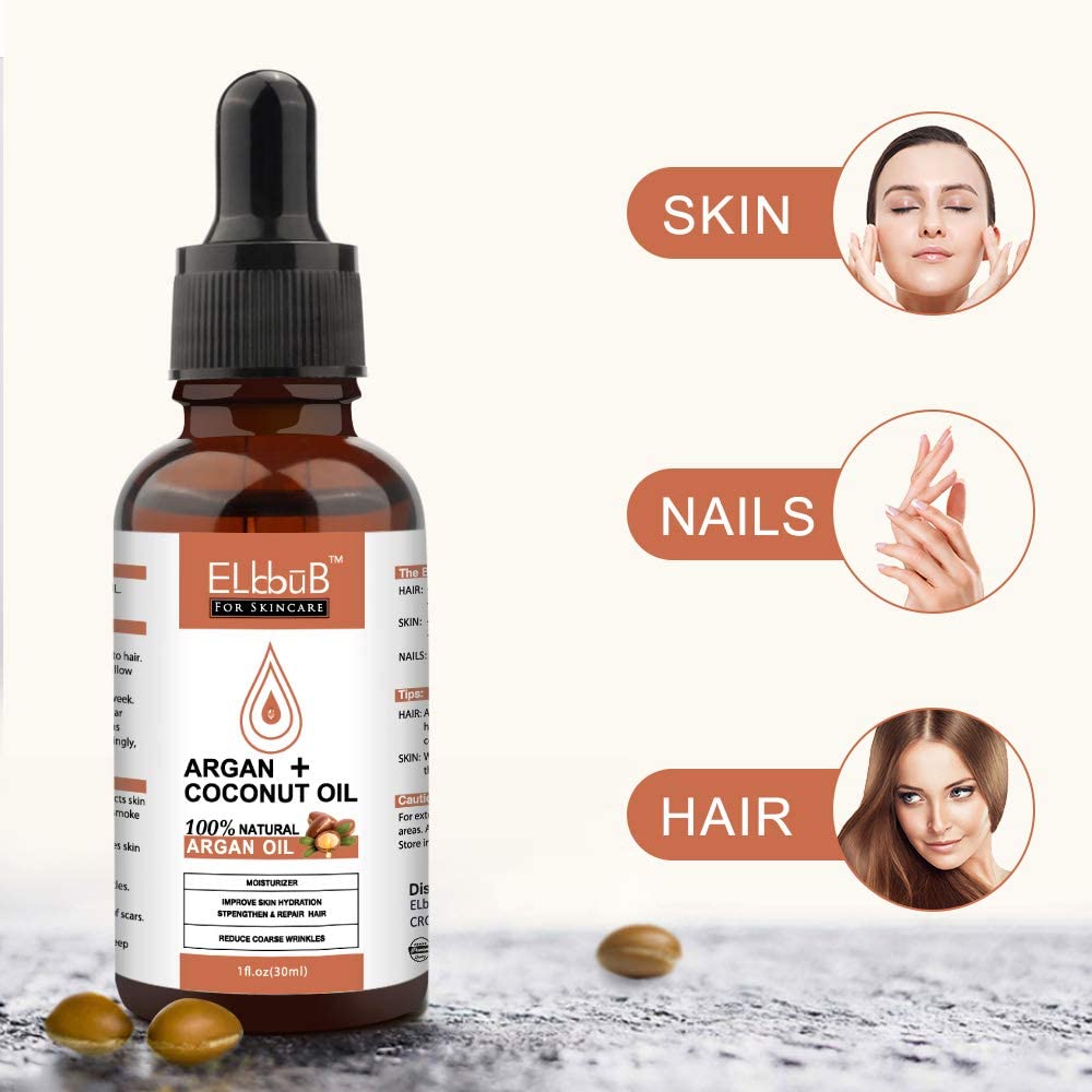 Argan Oil + Coconut Oil For Face, Hair, Skin, Nails Reduces Wrinkles