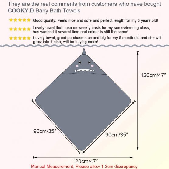 COOKY.D Premium Cotton Cute Animal Face Hooded Baby Bath Towel for Baby Girls Boys, 90x90cm(0-6 Years Old), Blue Elephant - Image 4
